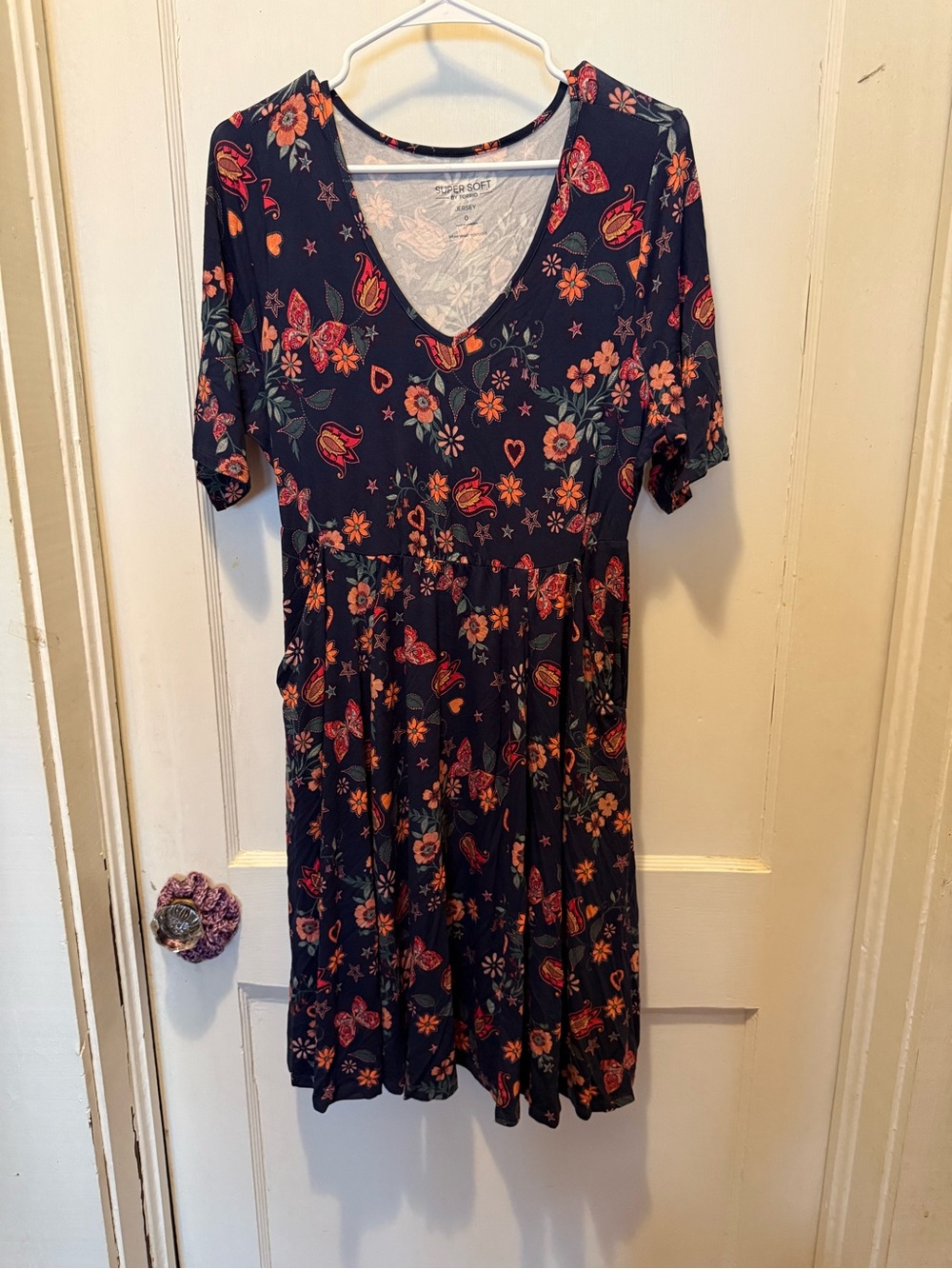Torrid Floral V-Neck Fit & Flare Dress in Navy and Coral
